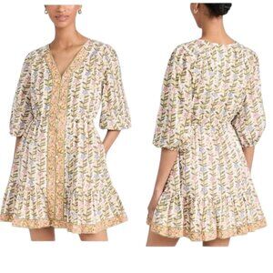 Marea Sienna Marigold Button Front Floral Cotton Mini Dress